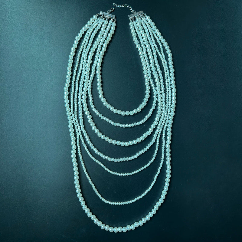 7 Layers Beaded Pearl String Necklace Big Statement Jewelry