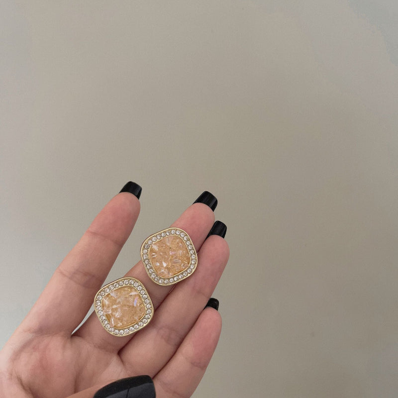 Geometric Square Crystal Studs Earrings