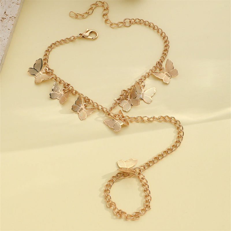 Link Chain Butterfly Finger Hand Bracelets for Women
