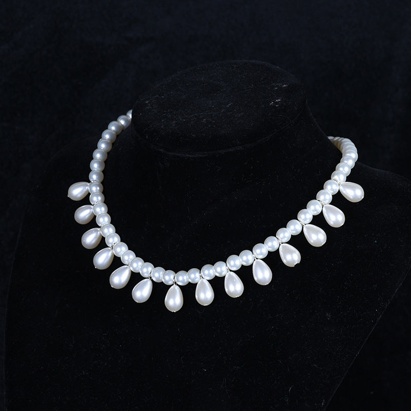 Women Faux Pearl Tassel Necklace