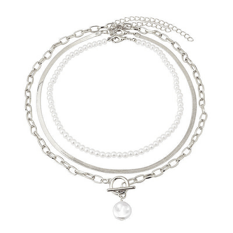3Pcs/Set Pearl Collar Chain Necklace