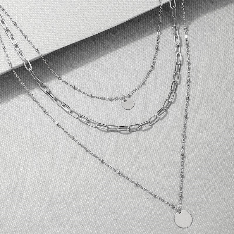 Geometric Pendant Round Three layer Necklace