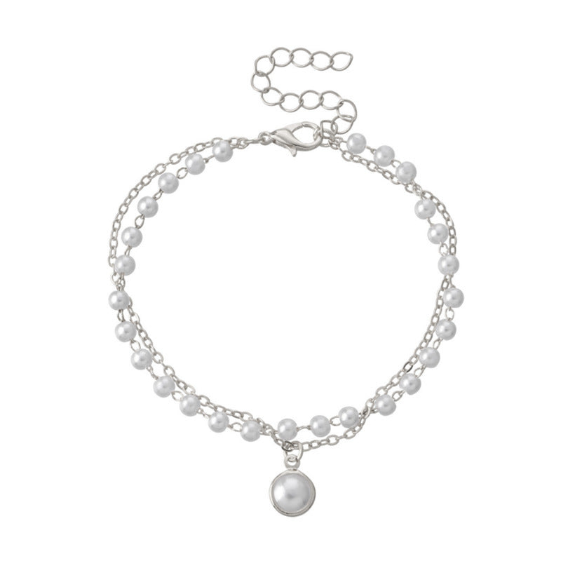 Pearl Double Layers Beaded Chain Bracelet