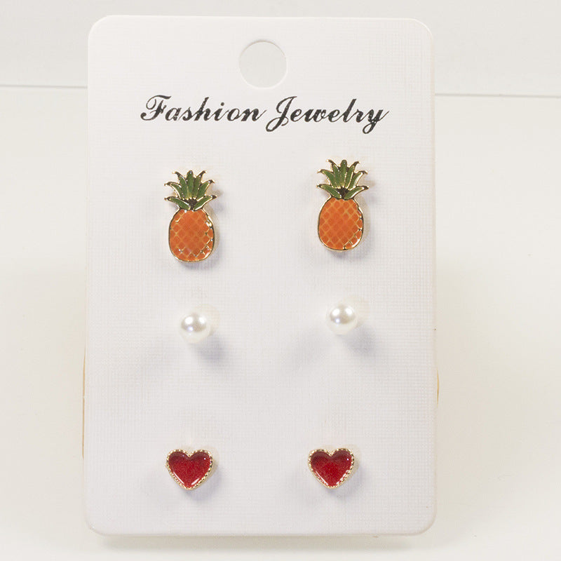 Love pineapple stud earrings set