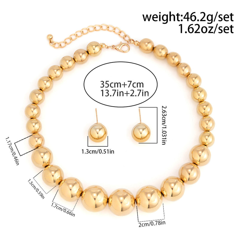 Exaggerated Big Pearl Chunky Heart CCB Round Ball Bead Chain Punk Choker Necklace
