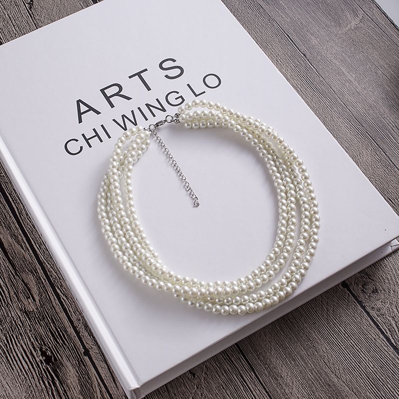 Multilayer Simulated Pearl Choker Necklace for Women