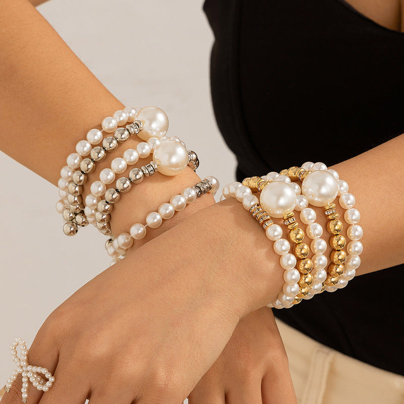 Exaggerated Pearl Stack Bracelet Set