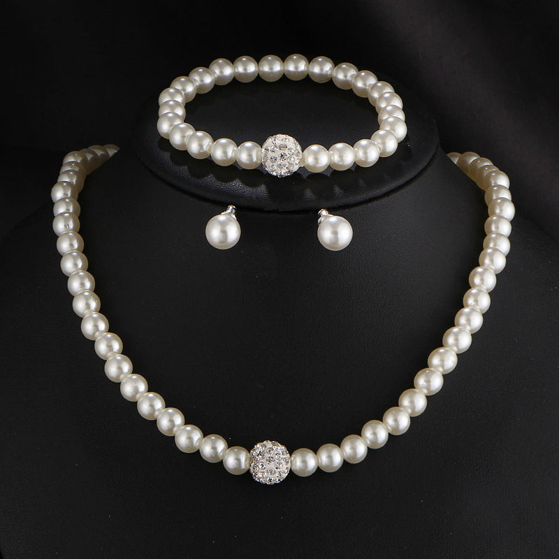 3 PCS Set Pearl Necklace Bracelet Earring Party Jewelry Set