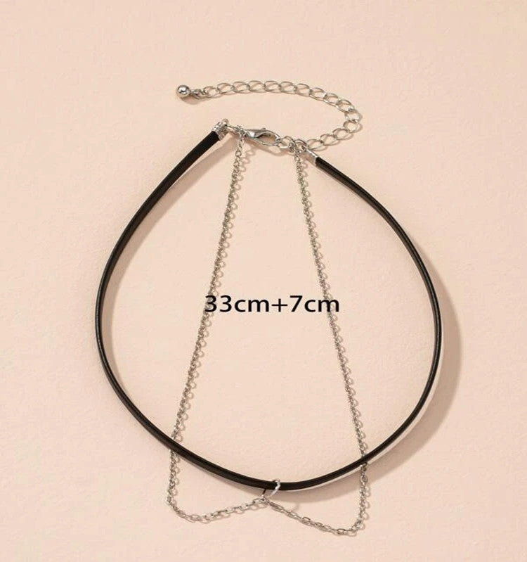 Girl Short Choker Necklace Elegant Leather Rope
