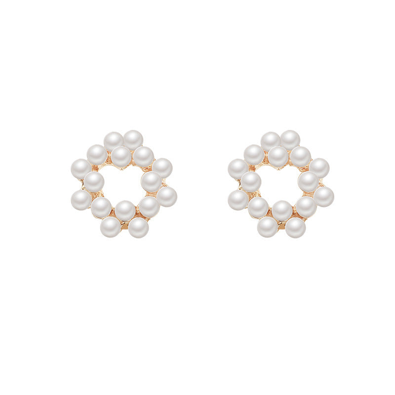 Geometric Pearl Flower Earrings