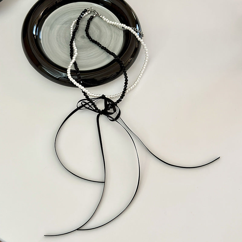 Long Black Ribbon Choker Necklace