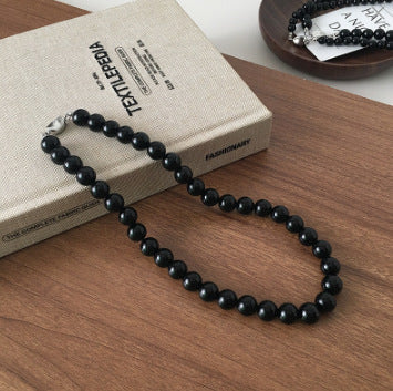 Nature Stone Black Red Beaded agate necklace