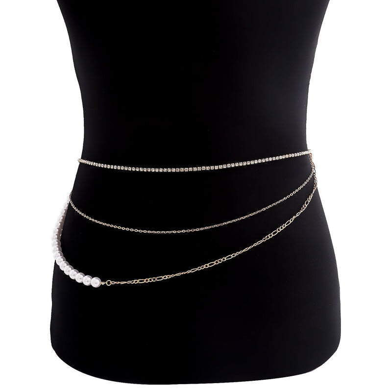 Punk Hip Hop Multi-layer Metal Rhinestone Waist Chain