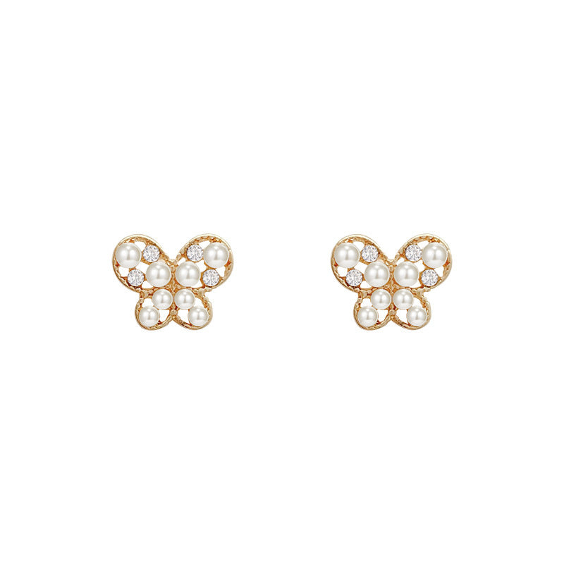 Elegant Butterfly Mini Stud Pearl Earrings
