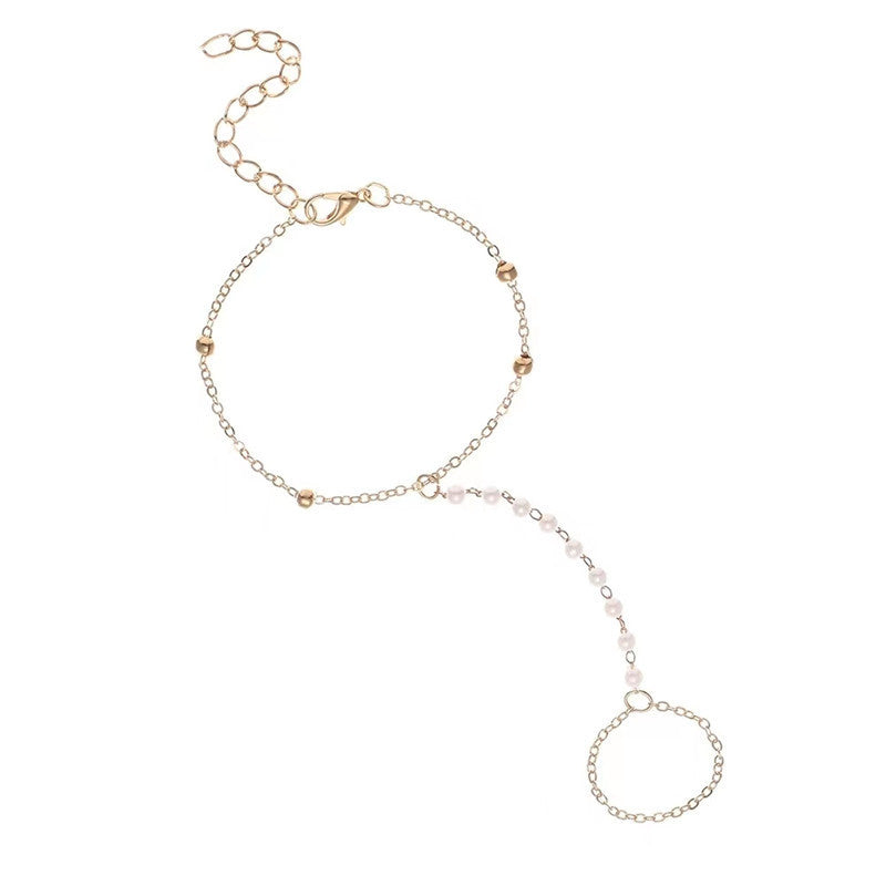 Pearl Beads Chain Finger Ring Bracelet