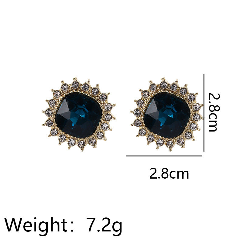 Women Crystal Blue Square Gemstone Earring
