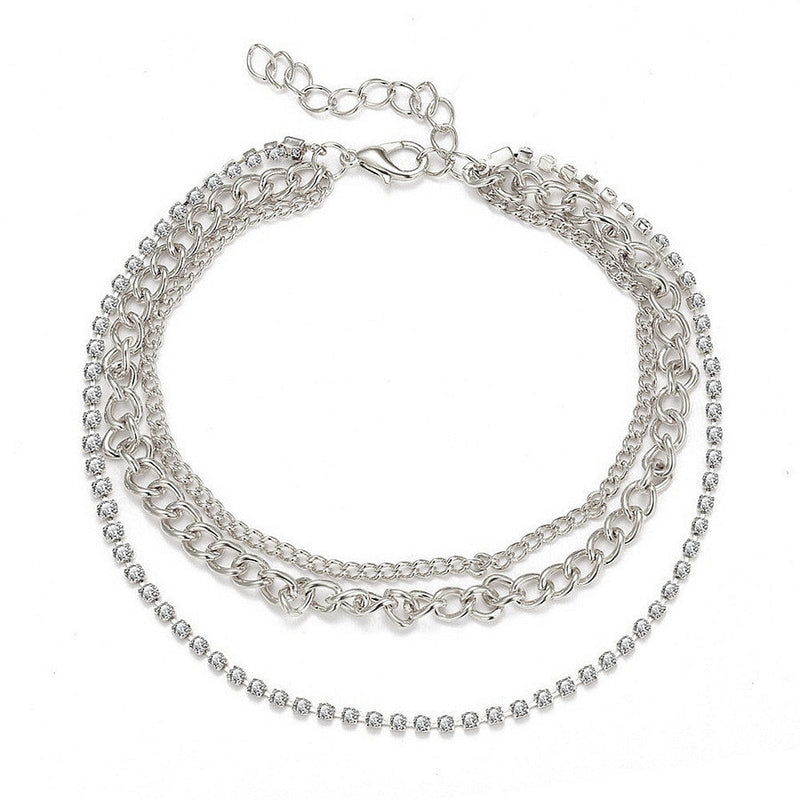 Multilayer Sparking Rhinestone Beaded Chain Anklets Jewelry