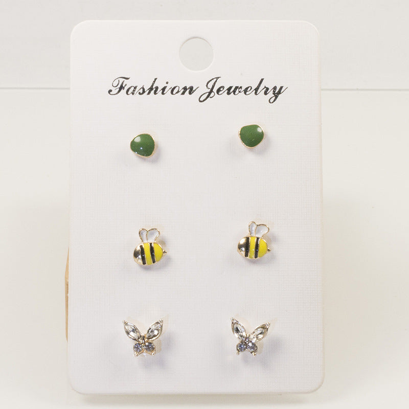 Bee butterfly stud earrings set