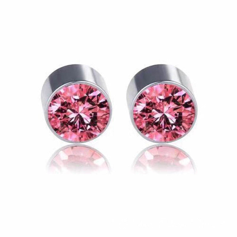 Multicolor Stainless Steel Magnetic Round Stud Earrings for Men Women, 6mm Round CZ Inlaid Magnetic Earrings Non-Piercing Clip On Stud Earring