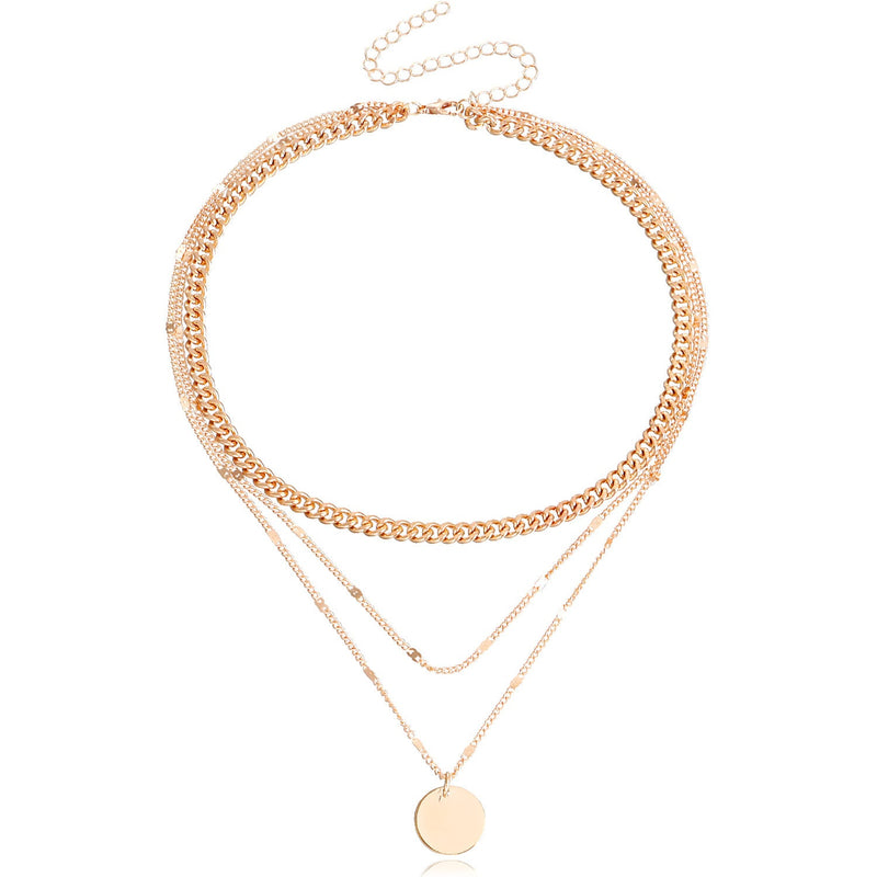 Multi Layered Chain Necklace for Women with Round Charm Pendant