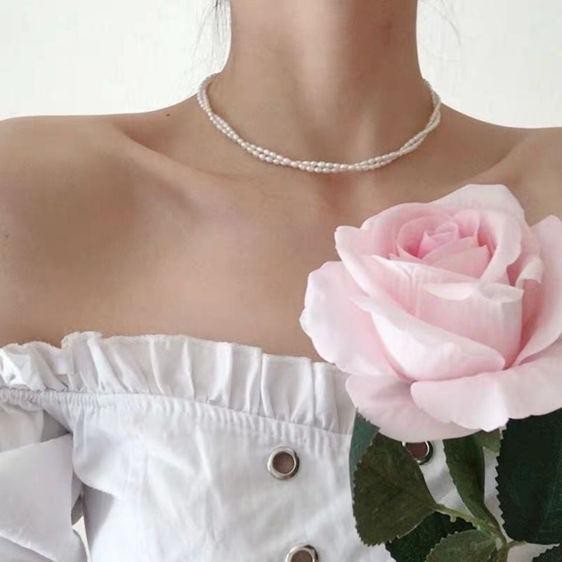 Vintage Layered Pearl Choker Necklace Double Strand Pearl Necklace