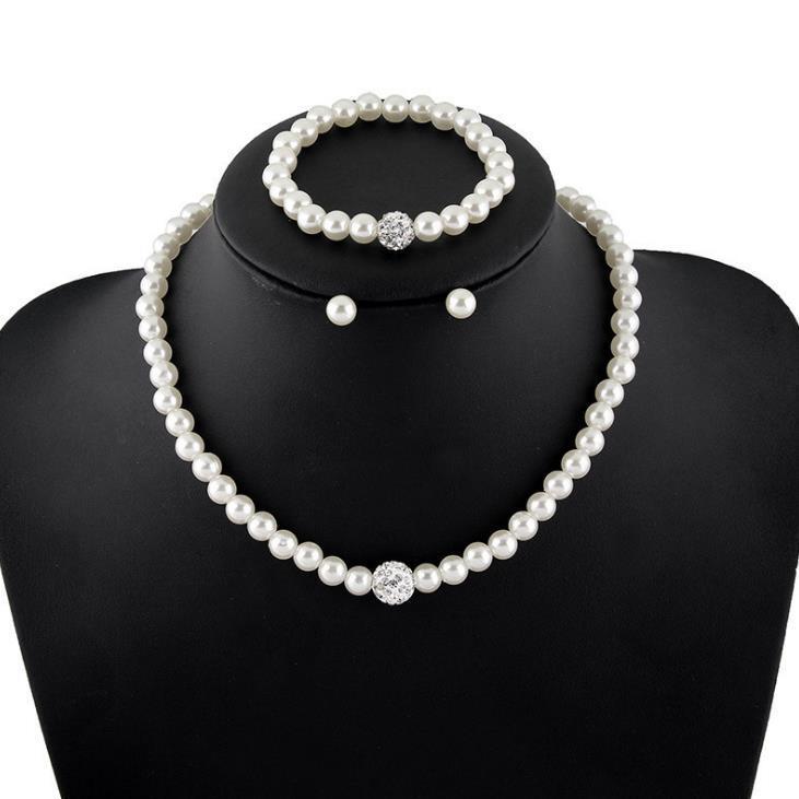 White Pearl Bridal Necklace Bracelet and Earrings Jewelry Sets