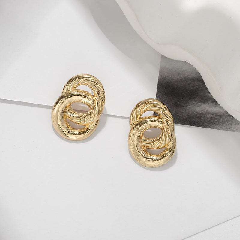 Double Twisted Circle Women Big Stud Earring