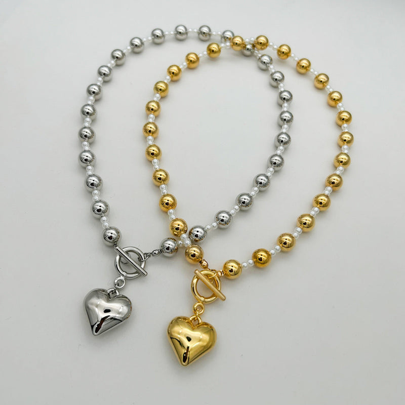 Charms CCB Beaded Peach Heart Necklace Bracelet Set