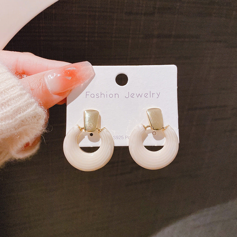 Geometric Enamel Circle Earrings for Women