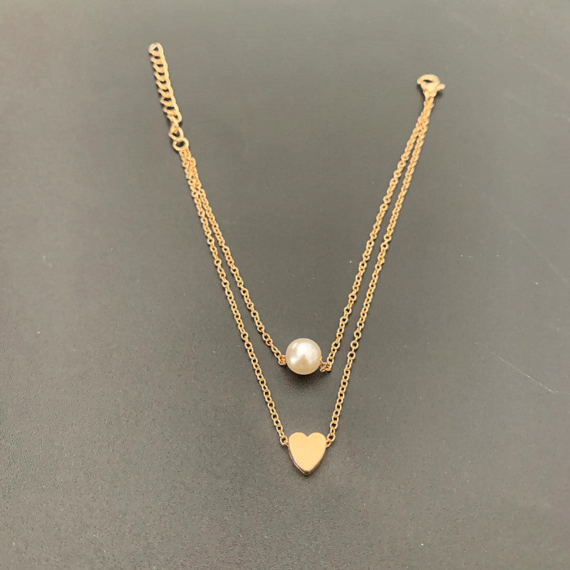 Double Layer Heart Charm Anklet Jewelry