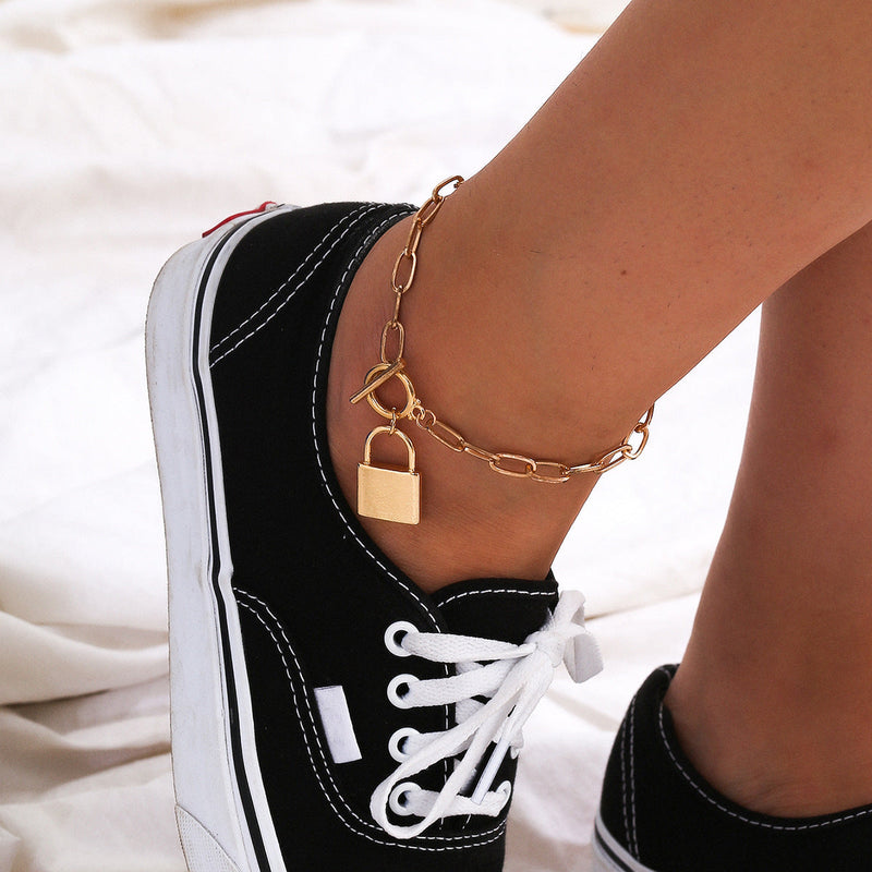 Lock Charm Paper clip Chains Foot Bracelet