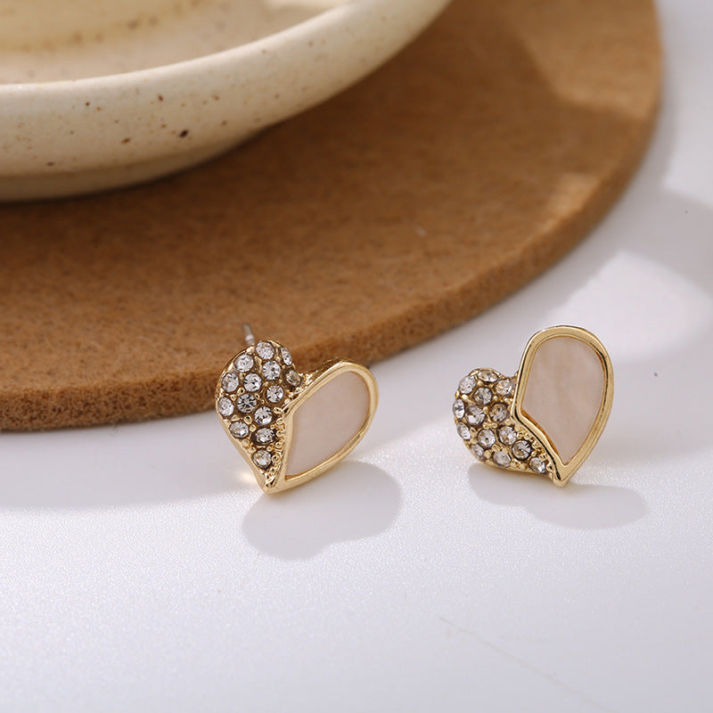 Heart Tiny Studs Rhinestone Earrings