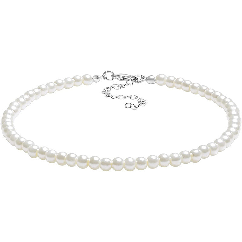 Bridal White Glass Pearl Multi-Strand Choker Necklace