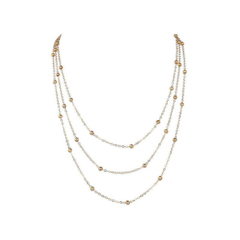 Ball Bead Chain Triple Strand Layer Necklace