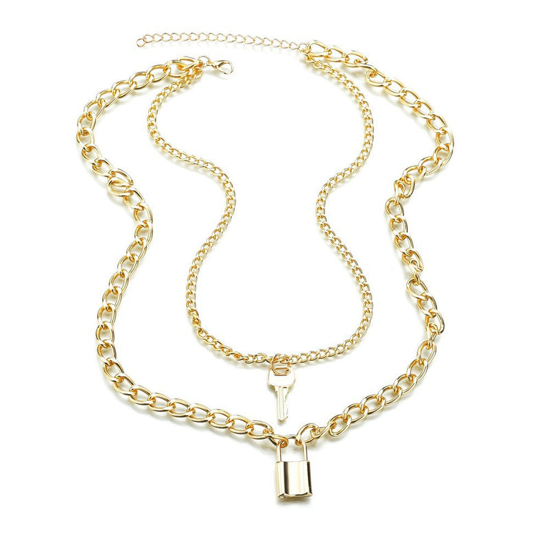 Multi Layer Lock Pendent Geometric Necklace