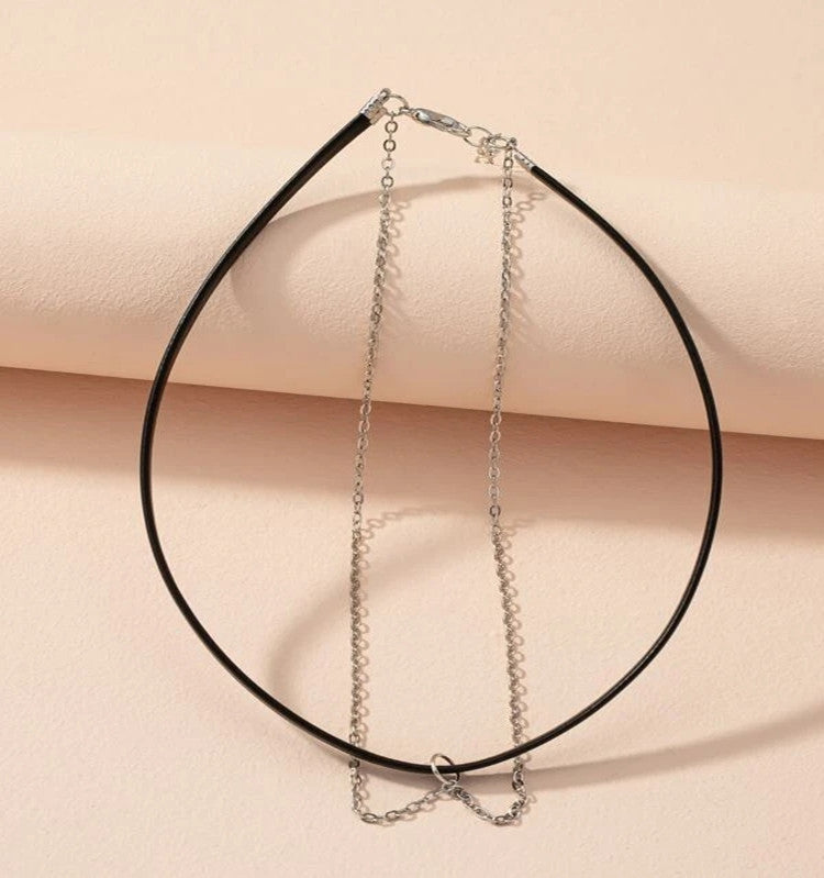 Girl Short Choker Necklace Elegant Leather Rope