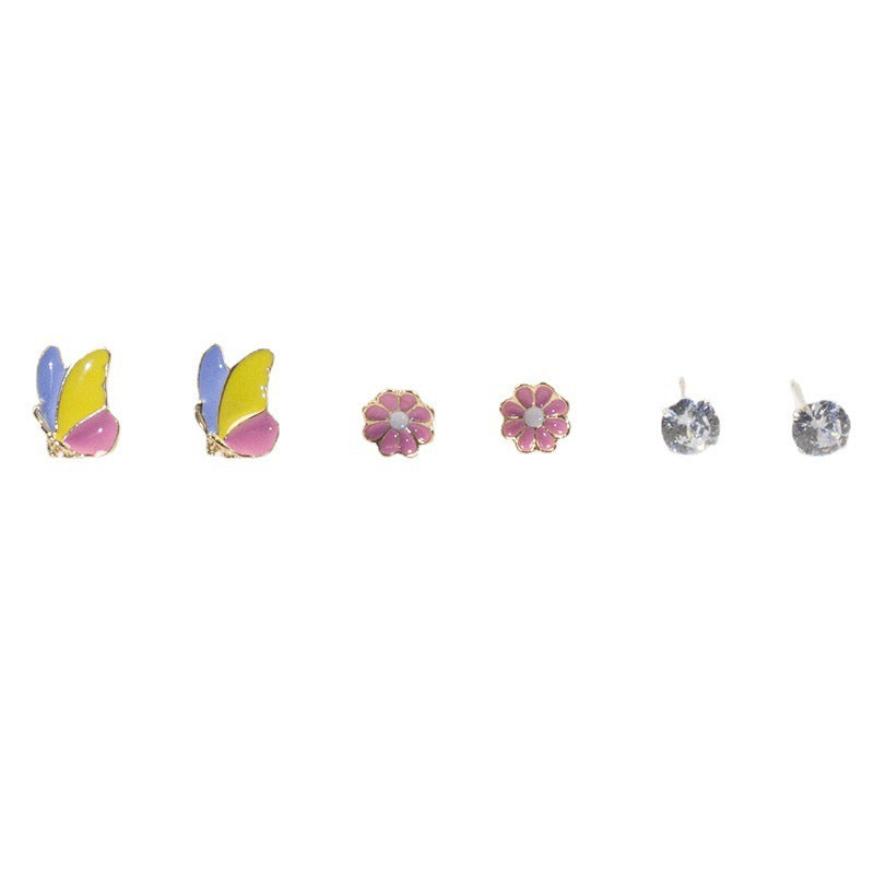 Butterfly flower stud earrings set