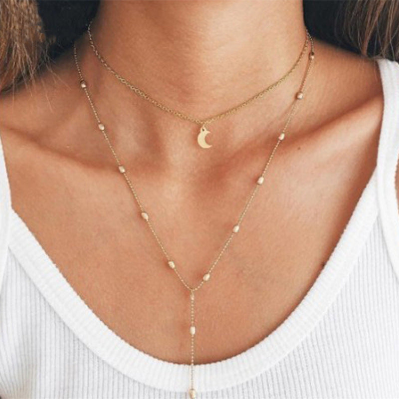 Bohemian Multi-layer Moon Bead Chain Sequins Turquoise Necklace