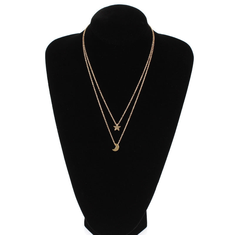 Alloy Star Moon Pendant Two Layered Necklace