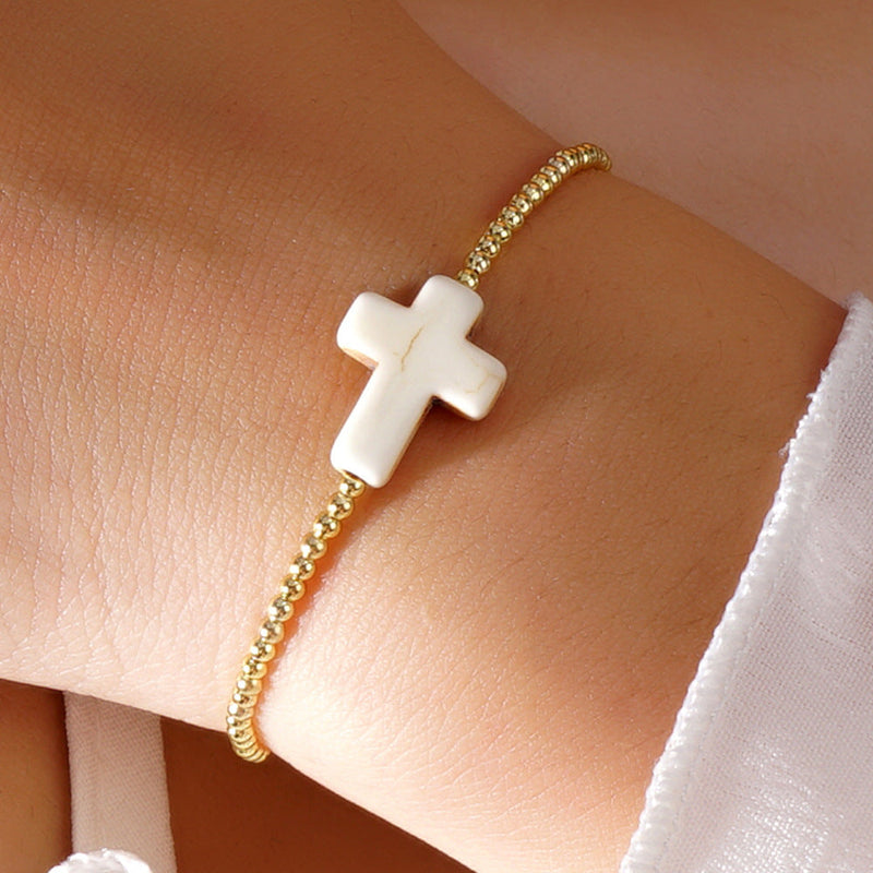 Bohemian Bead String Natural Stone Cross Bracelet