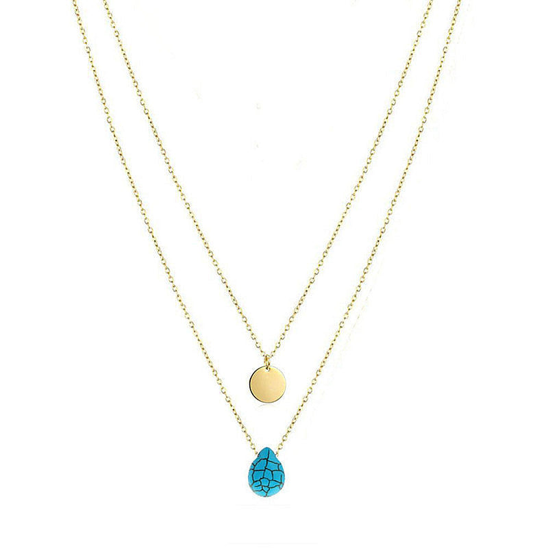Double-Layer Necklace Water Drop Turquoise Pendant