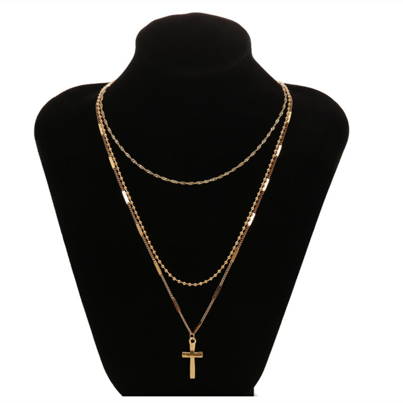 Vintage Multi Layer Chain Necklace Cross Pendant