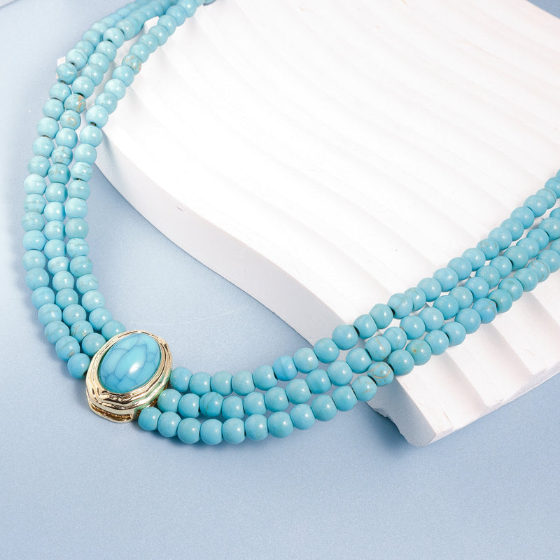 Geometric Beaded Necklace Simple Turquoise Multi-layer
