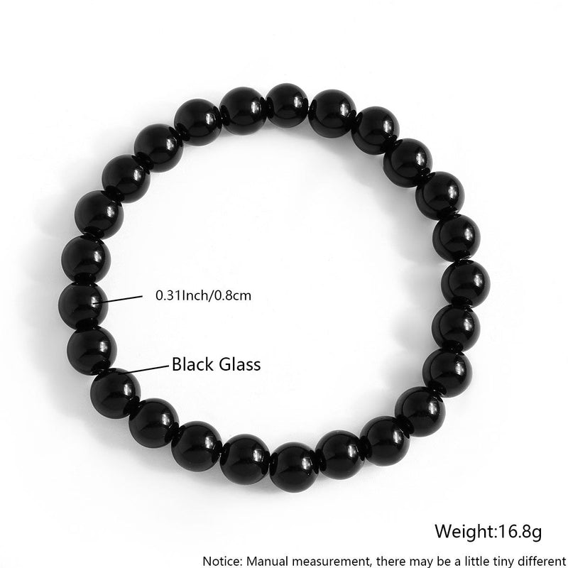 Black Glass Bead Elastic Bracelets