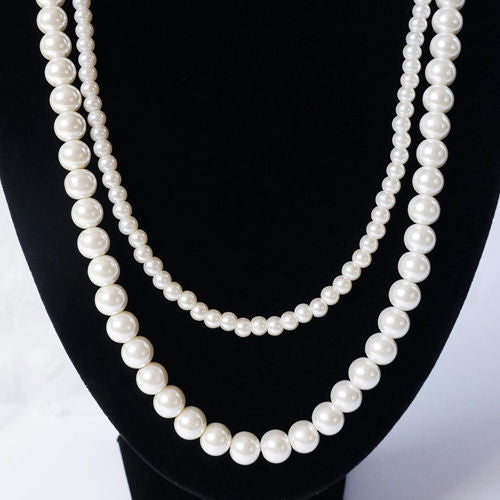 Double Layered Glass Pearl Statement Necklace Wedding