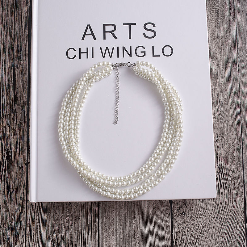 Multilayer Simulated Pearl Choker Necklace for Women