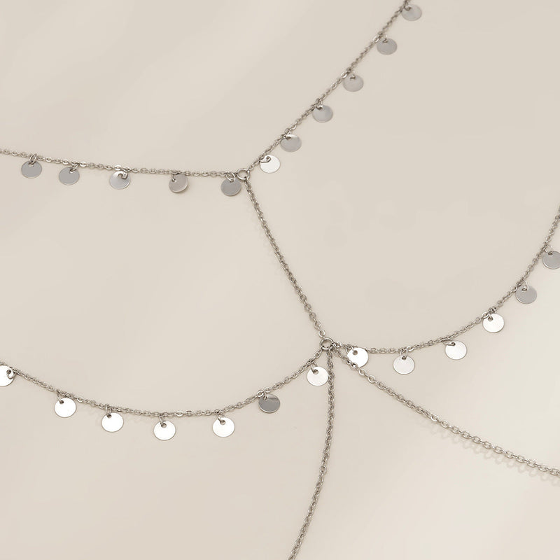 Multi-Layer Metal Small Round Piece Tassel Chest Chain Body Chain
