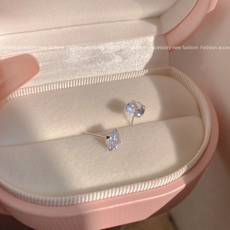 Round Crystal Zircon Stud Earrings