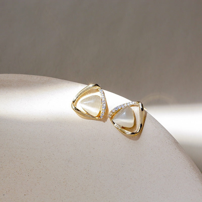 Geometric Triangular Opal Stud Earrings