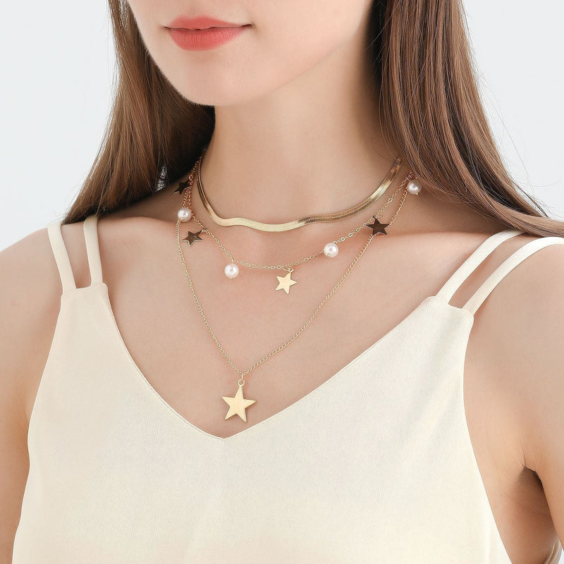 Layer Blade Chain Star Fashion Beaded Necklaces